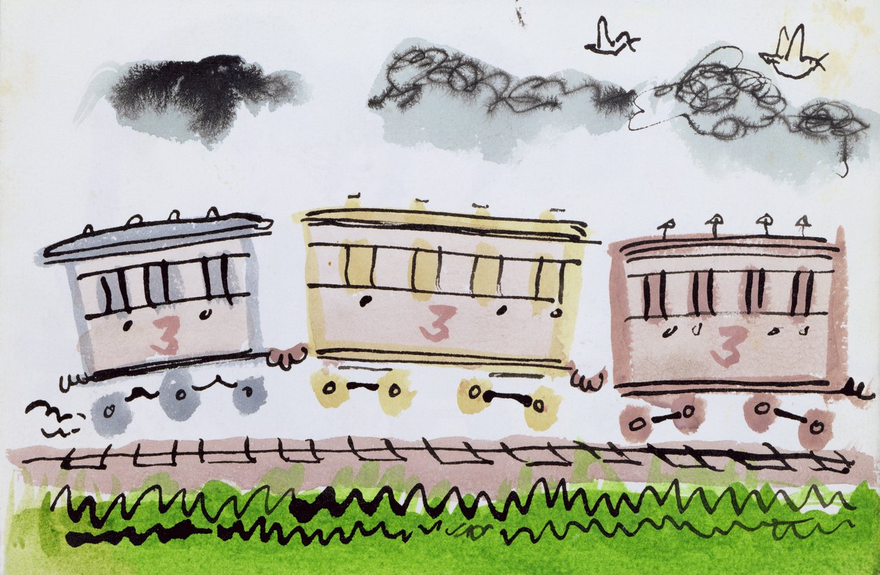 Buharlı Tren, Bölüm II, 1952 (Hint mürekkebi ve kalem ve kağıt üzerinde yıkama) by George Adamson