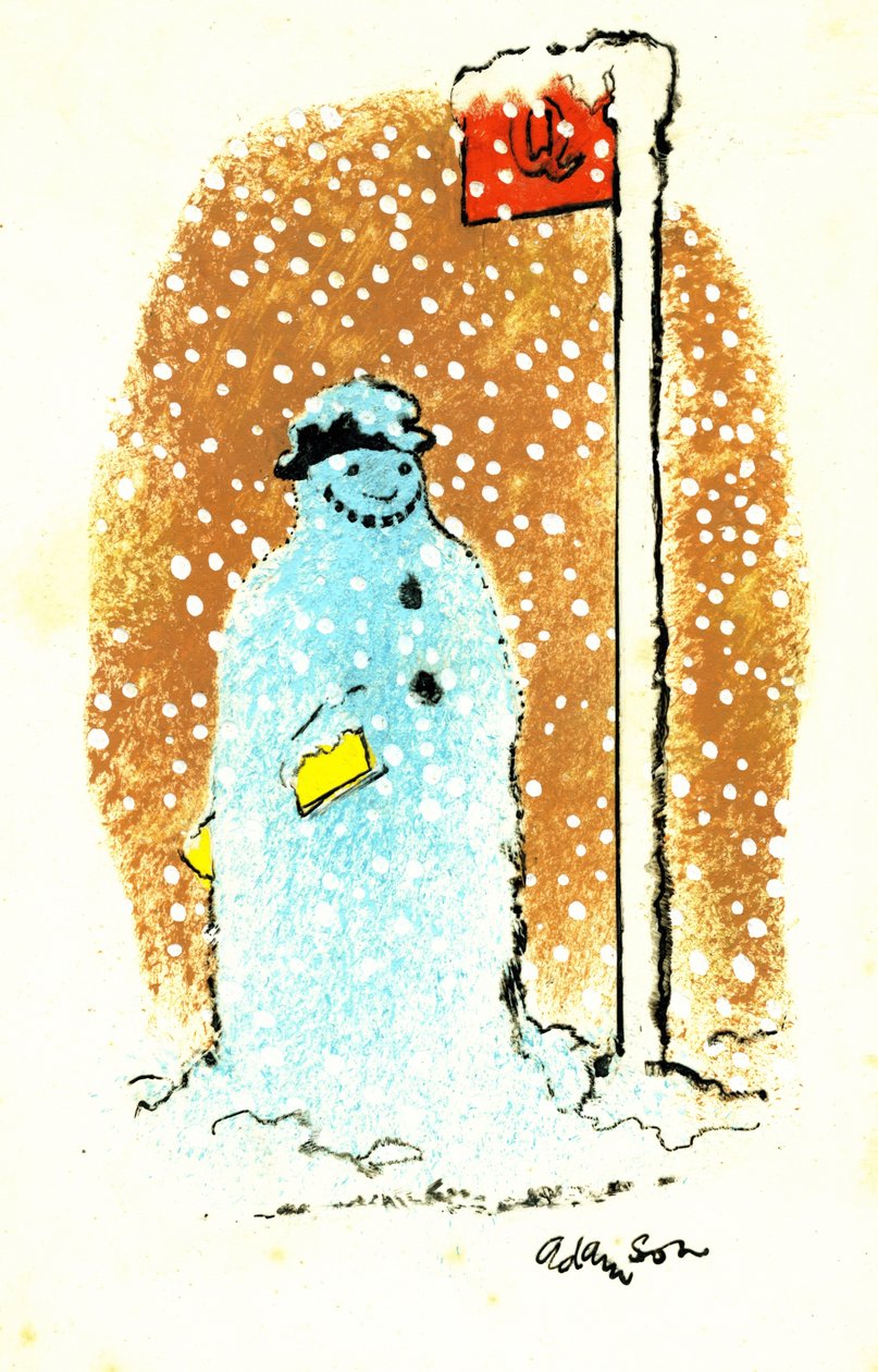 Otobüsü Beklerken, 1973 (karttaki guaj üzerine şeffaflık üzerine Hint mürekkebi) by George Adamson