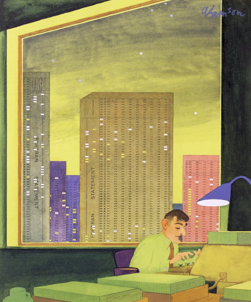 Ofiste Geç Çalışmak, (Punch dergisinin kapağından, 11 Mayıs 1966) by George Adamson