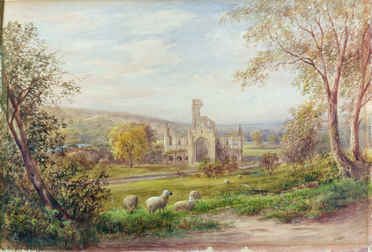 Kirkstall Manastırı, Leeds (kağıt üzerine suluboya) by George Alexander