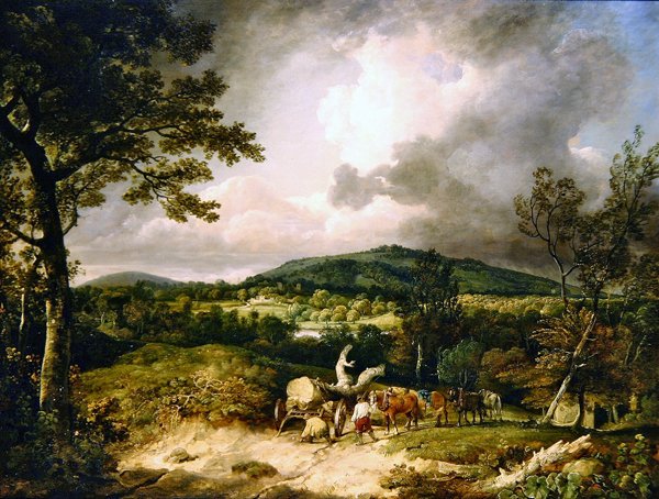Siddon Tepesi Manzaralı Odun Toplayıcılar, Uzakta Highclere Parkı by George Arnald