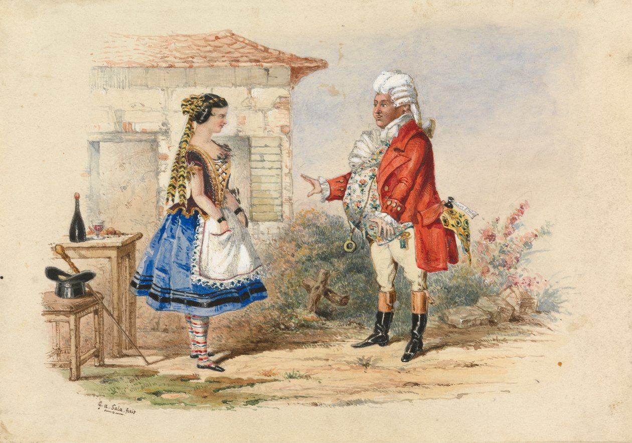 Adina ve Dr. Dulcamara, Donigetti'nin Elisir d'Amore filminden bir sahne by George Augustus Sala