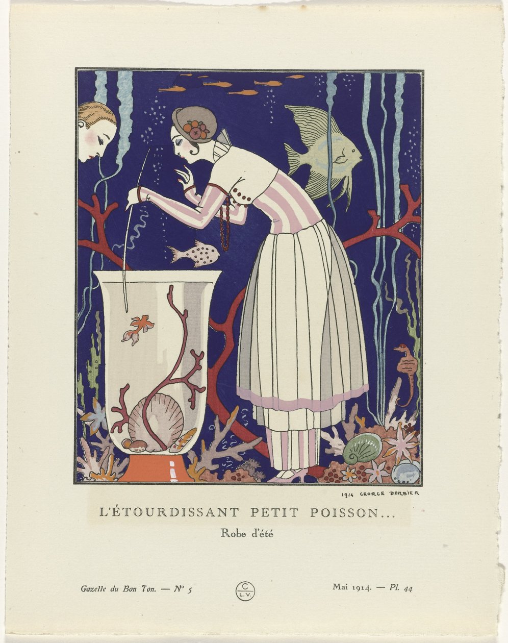 Gazette du Bon Ton, 1914 - No. 5, Pl. 44: Çarpıcı küçük balık (...) / Yazlık elbise (nesne üzerindeki başlık) by George Barbier