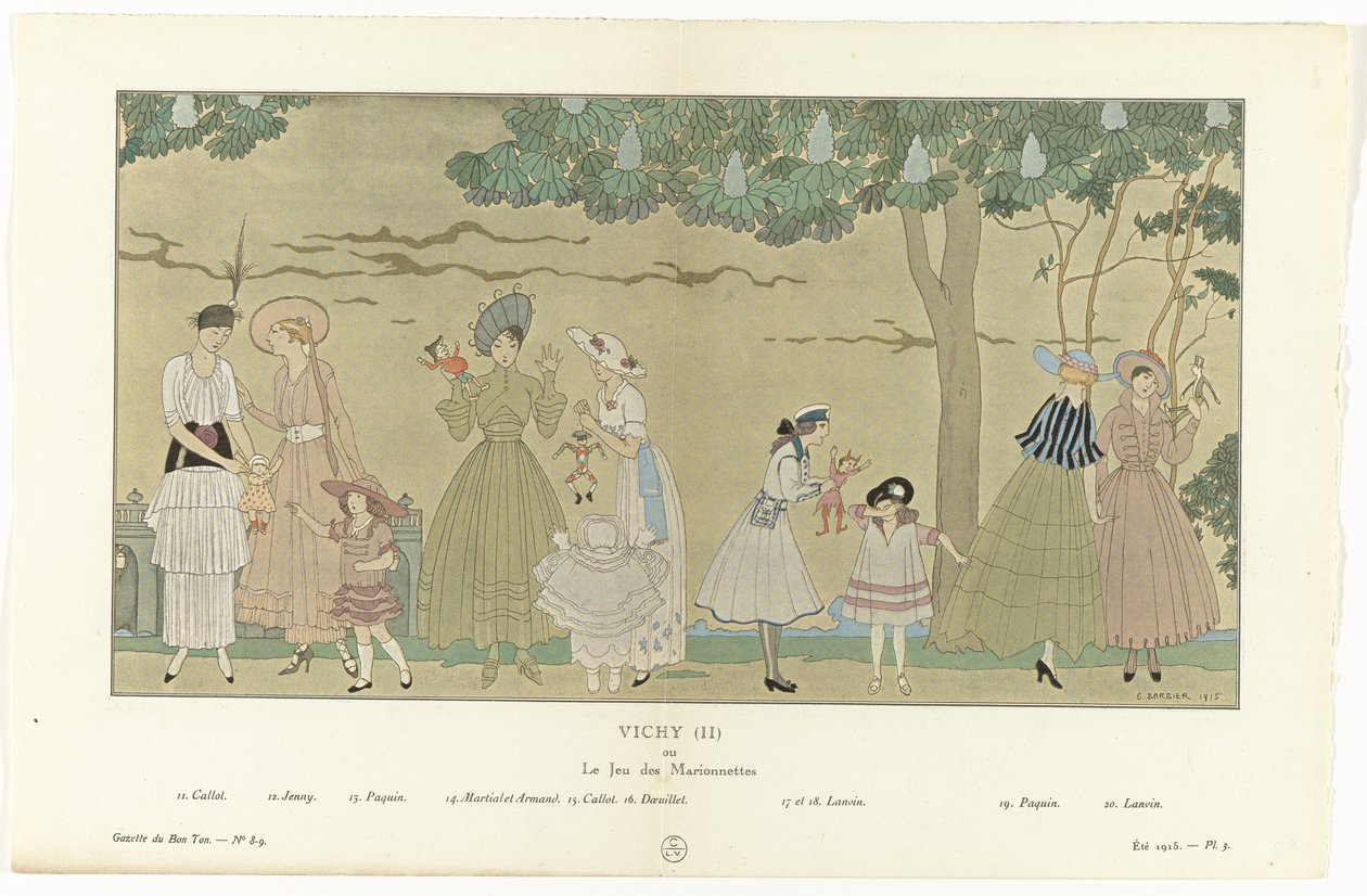 Gazette du Bon Ton, Yaz 1915 - No. 8-9, Pl. 3: Vichy (II) / veya / Le Jeu des Marionnettes (nesne üzerindeki başlık) by George Barbier