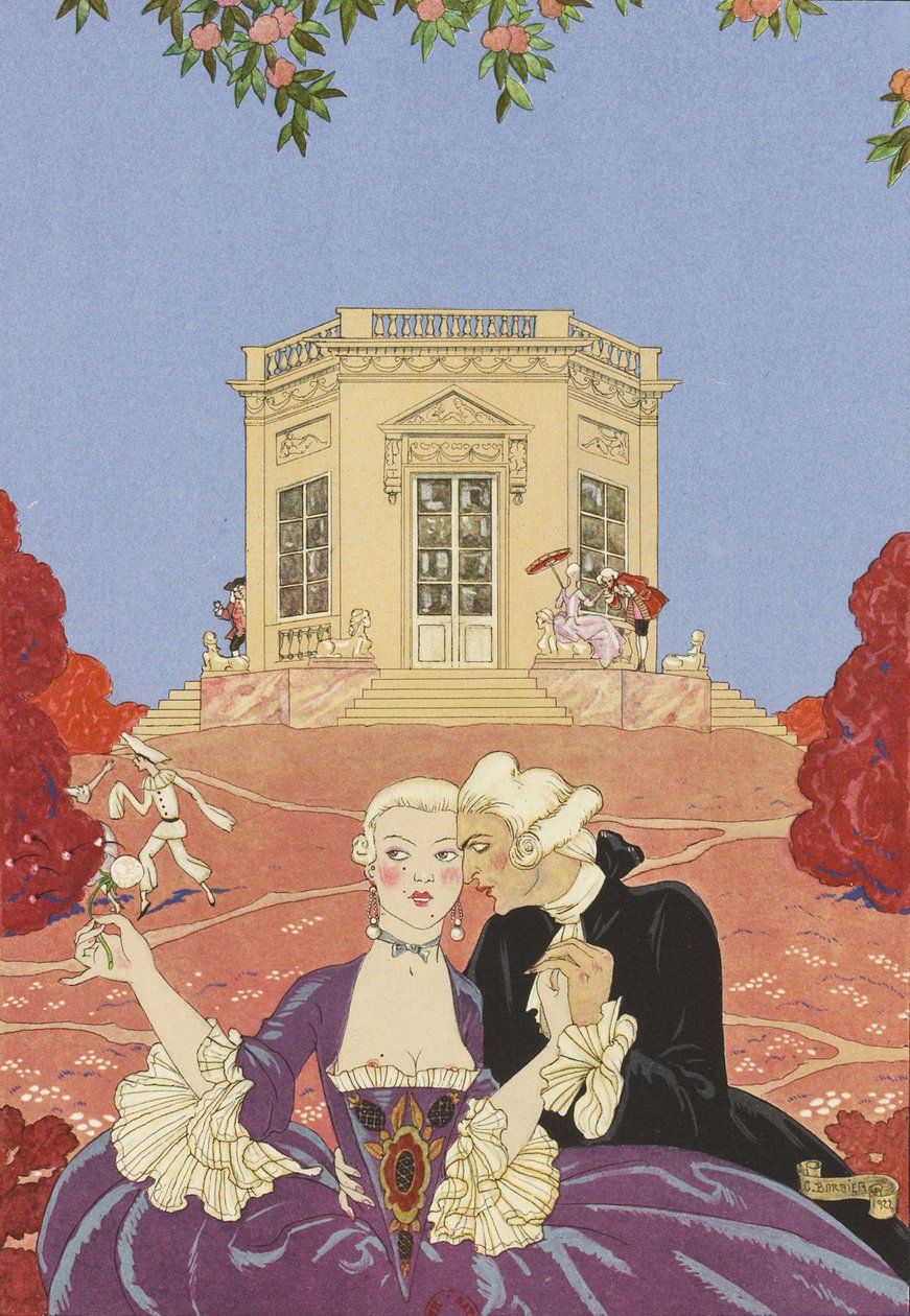 Fêtes galantes için illüstrasyon, Paul Verlaine, 1928. by George Barbier