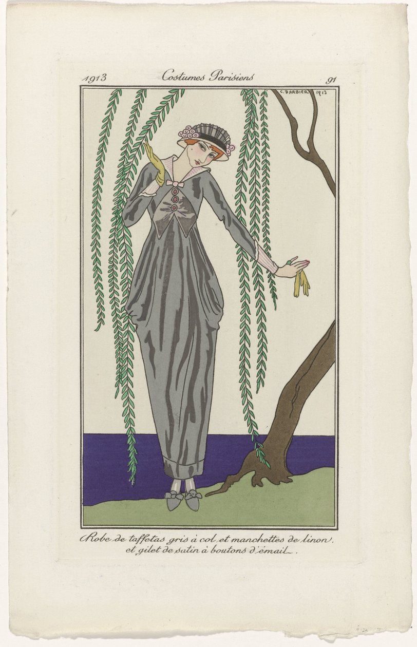 Journal des Dames et des Modes, Kostümler Parisiens, 1913, No. 91: Tafta elbise (...) by George Barbier