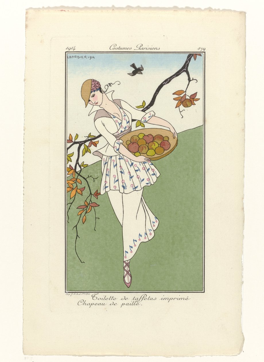 Journal des Dames et des Modes, Kostümler Parisiens, 1914, No. 179: Tafta tuvaletler (...) by George Barbier