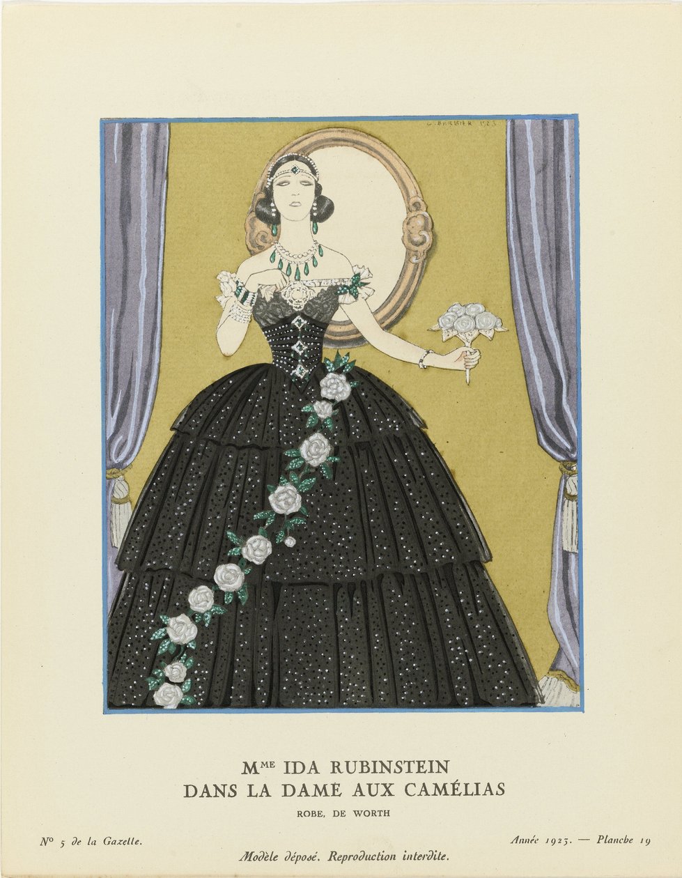 Madam Ida Rubinstein, La Dame aux Camélias, Gazette du Bon Ton, 1923. by George Barbier