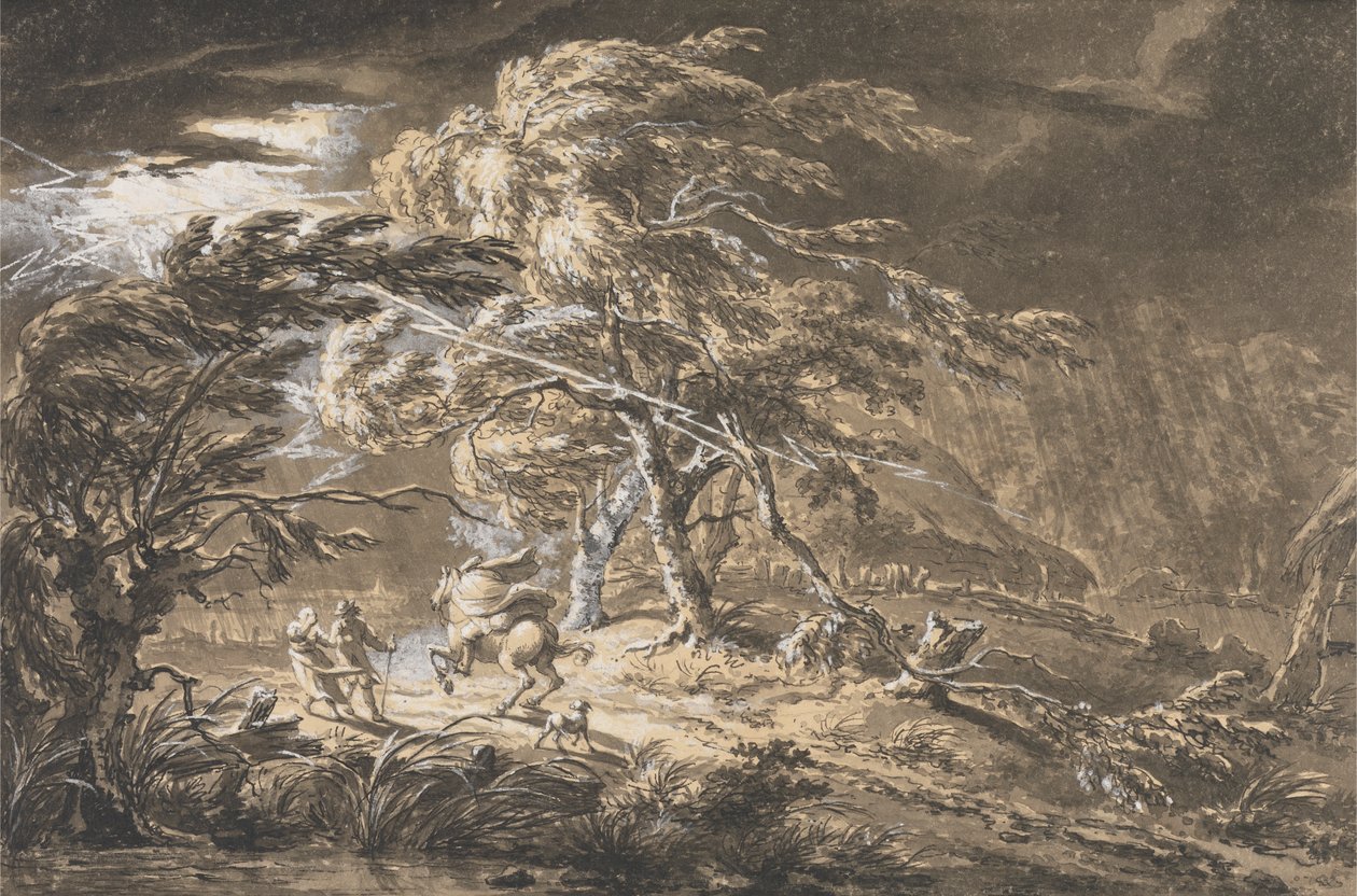 Yıldırım Flaşı, Orman Yolunda Fırtınada Yolcular by George Barret
