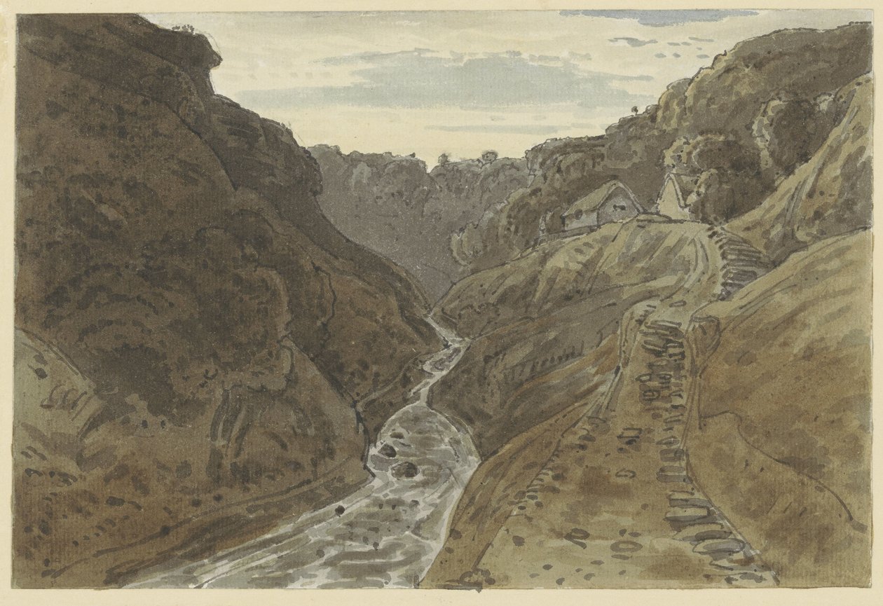 İki eve giden nehir vadisi ve dağ yolu by George Barret jr. (possibly)