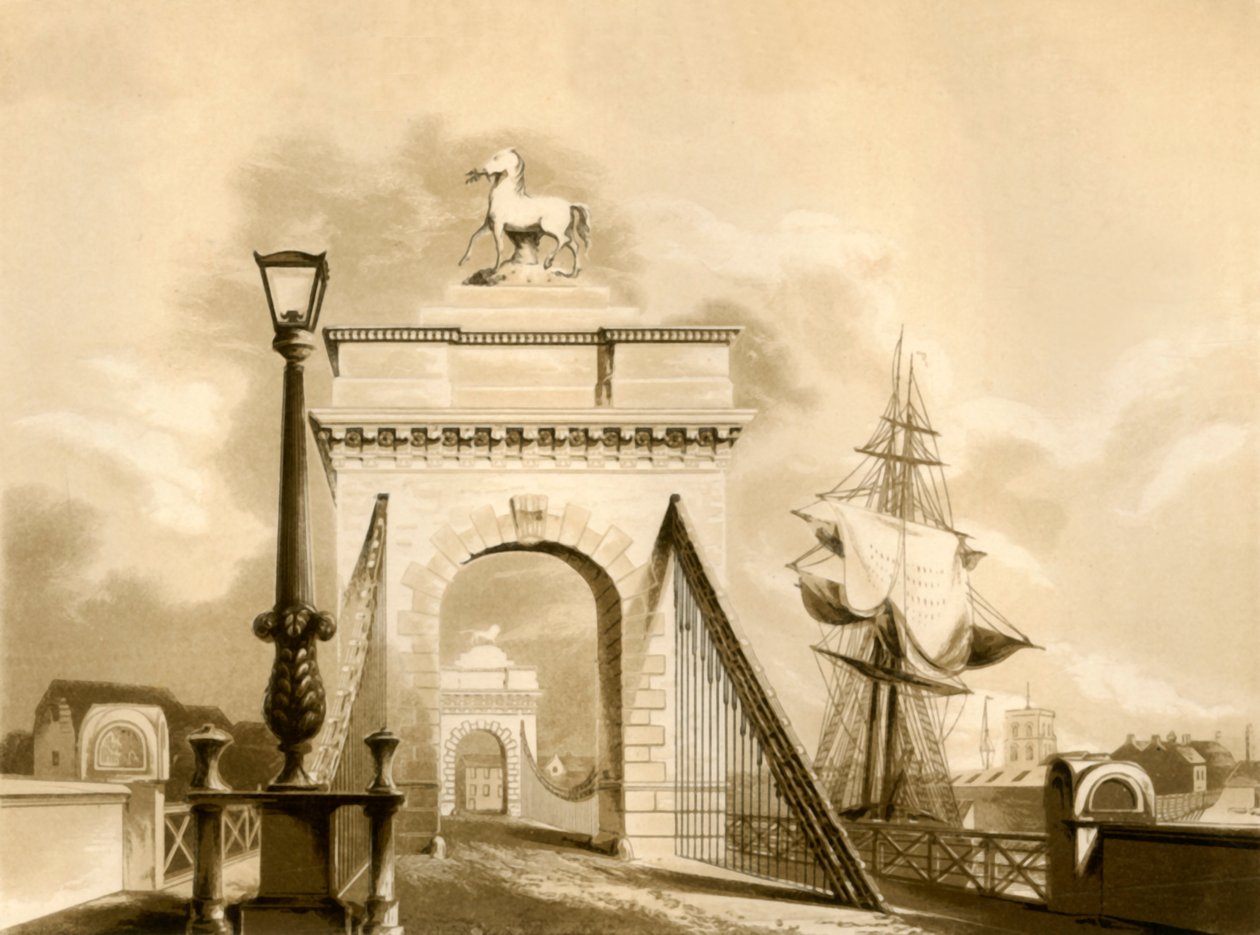Norfolk Köprüsü, Yeni Shoreham, 1835. by George Baxter