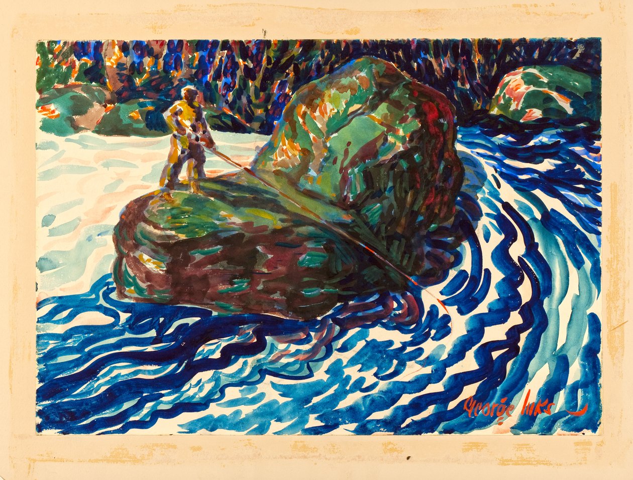 Kılavuz Balık Tutma (kağıt üzerine sulu boya) by George Benjamin Luks