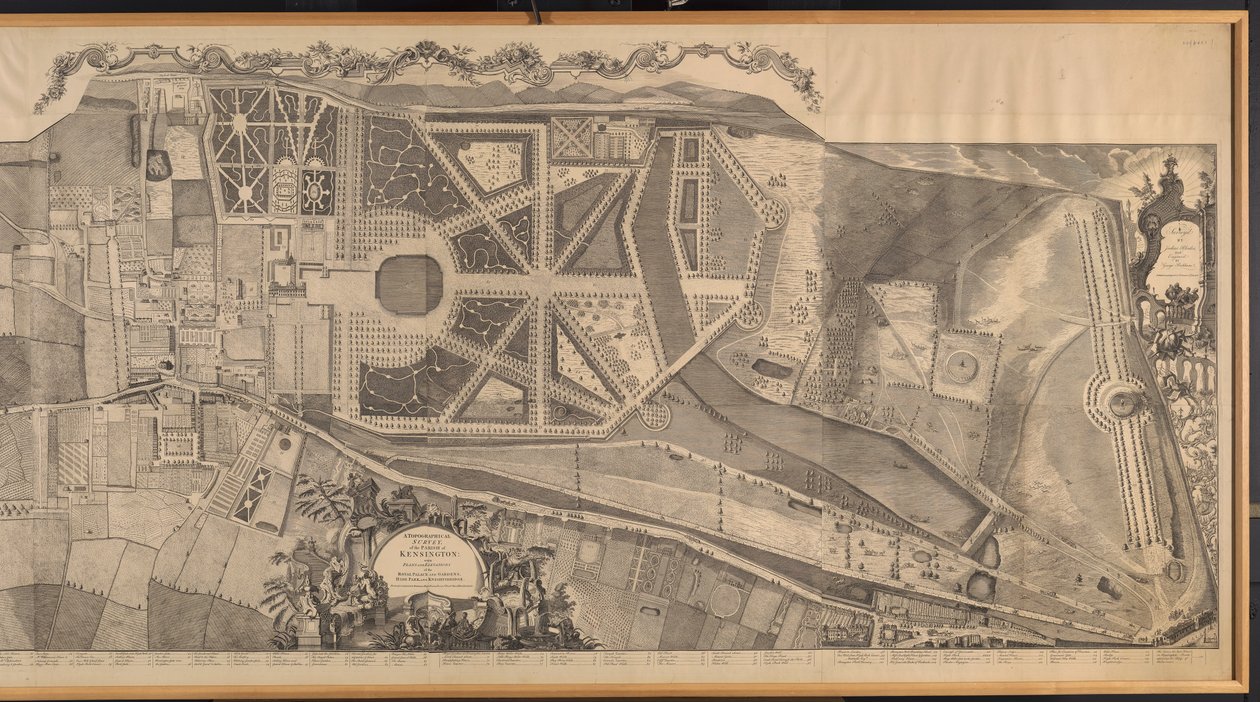 Kraliyet Sarayı ve Bahçeleri, Hyde Park ve Knightsbridge'in Planları ve Yükseklikleri ile Kensington Bölgesinin Topografik Bir Araştırması by George Bickham