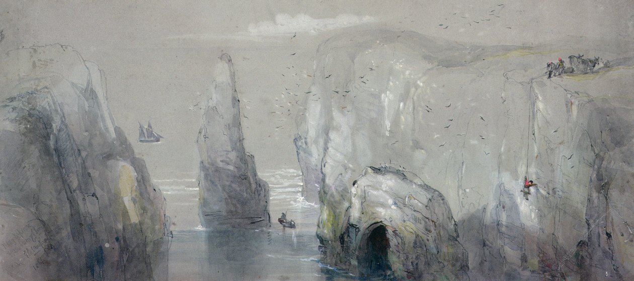 Martı Yumurtalarını toplayan bir Grup Adamı gösteren Flamborough Head