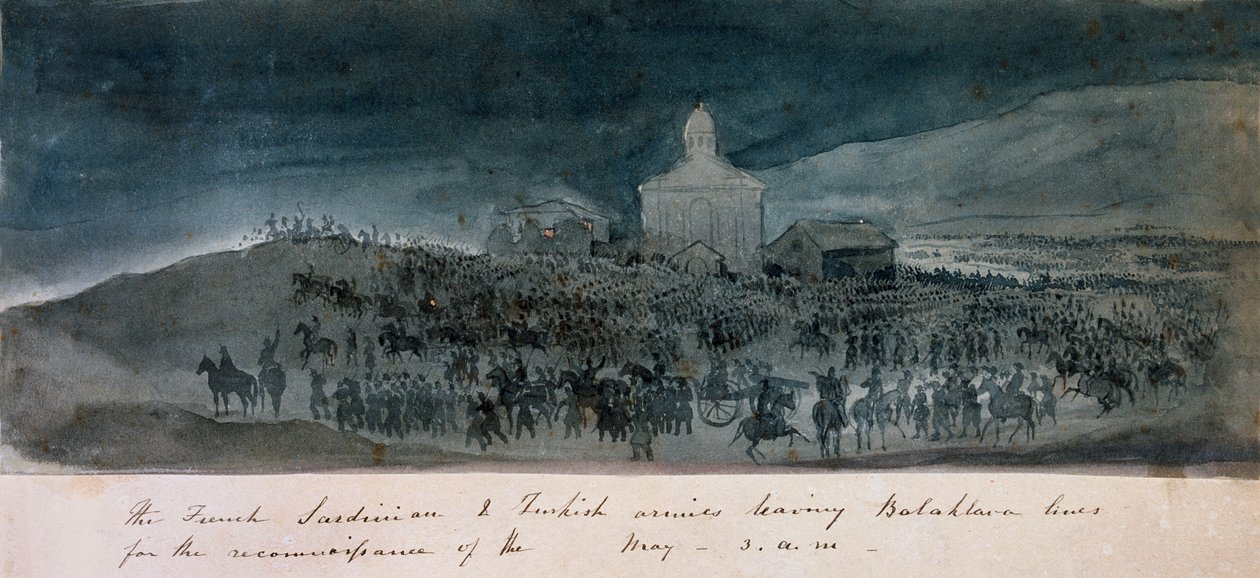 Fransız, Sardunya ve Türk ordularının keşif için Balaklava hatlarını terk etmeleri, 1854 dolayları by George Cadogan