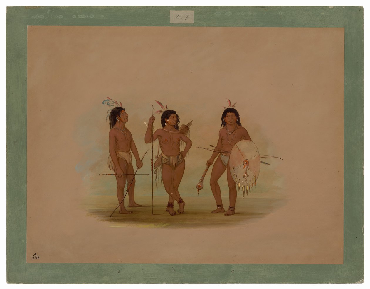 Bir Puelchee Şefi ve İki Genç Savaşçı by George Catlin