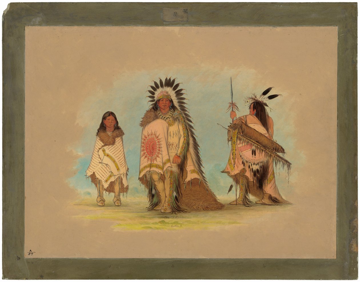 Bir Siyu Şefi, Kızı ve Bir Savaşçı by George Catlin
