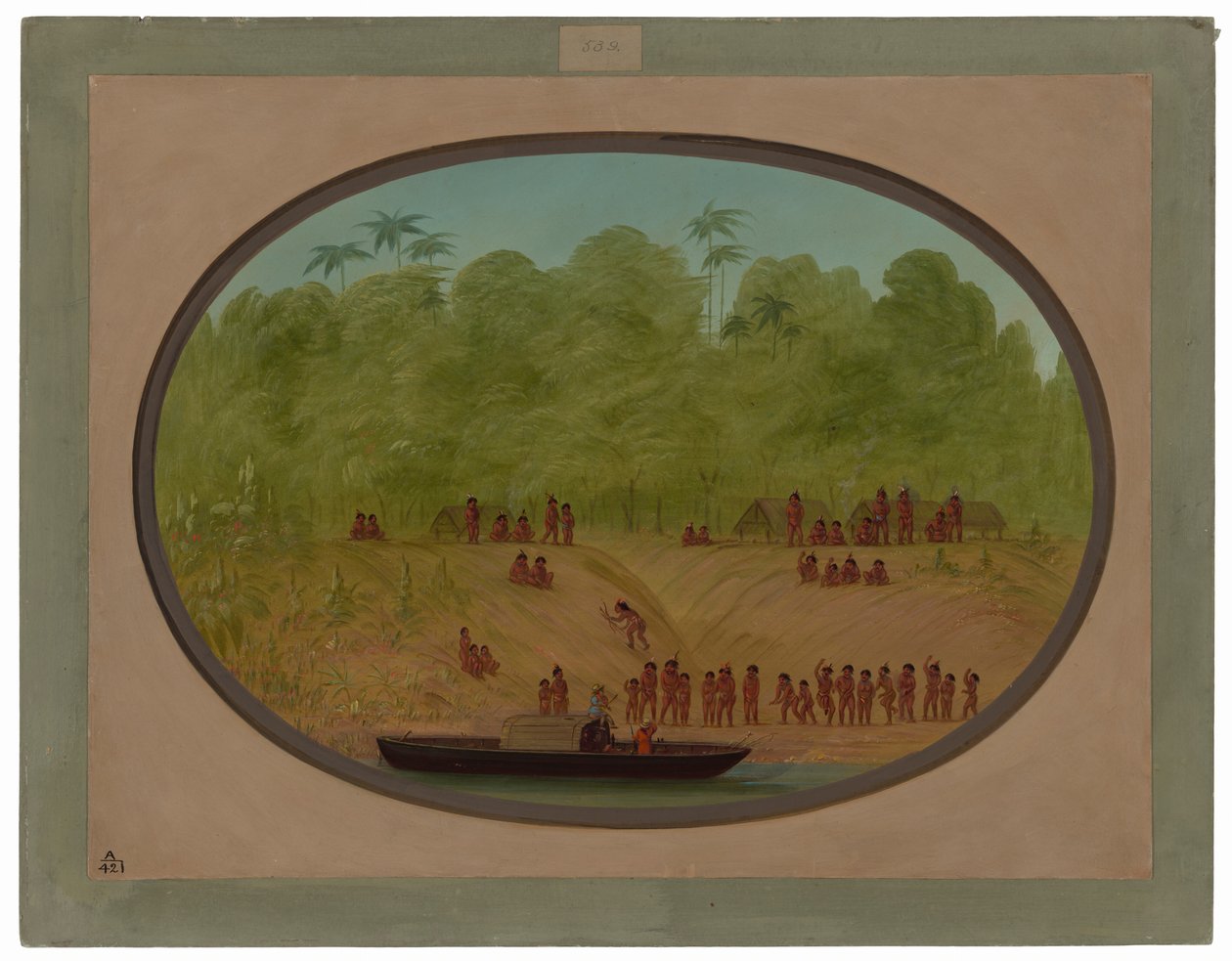 Bir Omagua Köyü - Tekne Kroki by George Catlin