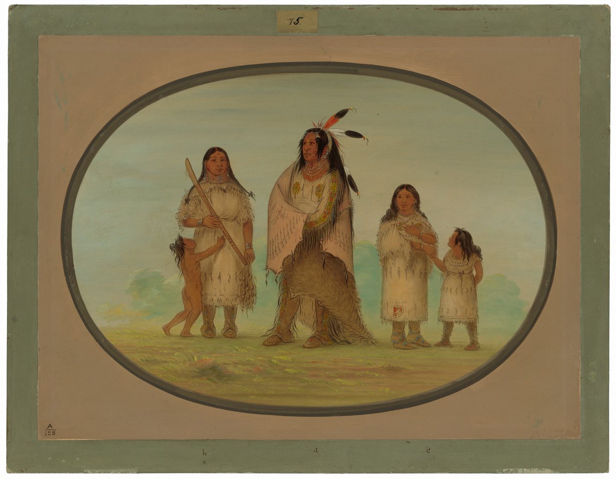 Assinneboine Savaşçısı ve Ailesi by George Catlin