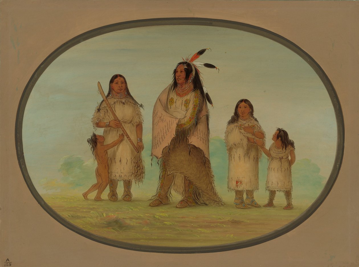 Assinneboine Savaşçısı ve Ailesi, 18611869. by George Catlin
