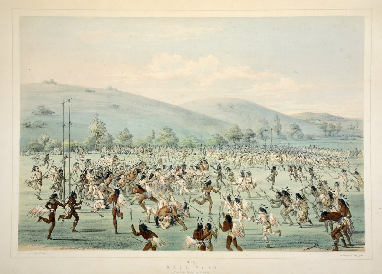 Ball Play, from Catlins North American Indian Portfolio. Hunting Scenes and Amusements of the Rocky Mountains and Prairies of America, pub. 1845  by George Catlin
