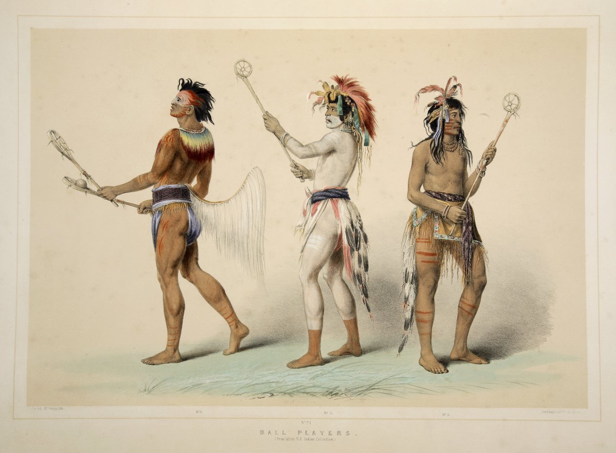 Ball Players, from Catlins North American Indian Portfolio. Hunting Scenes and Amusements of the Rocky Mountains and Prairies of America, pub. 1845  by George Catlin