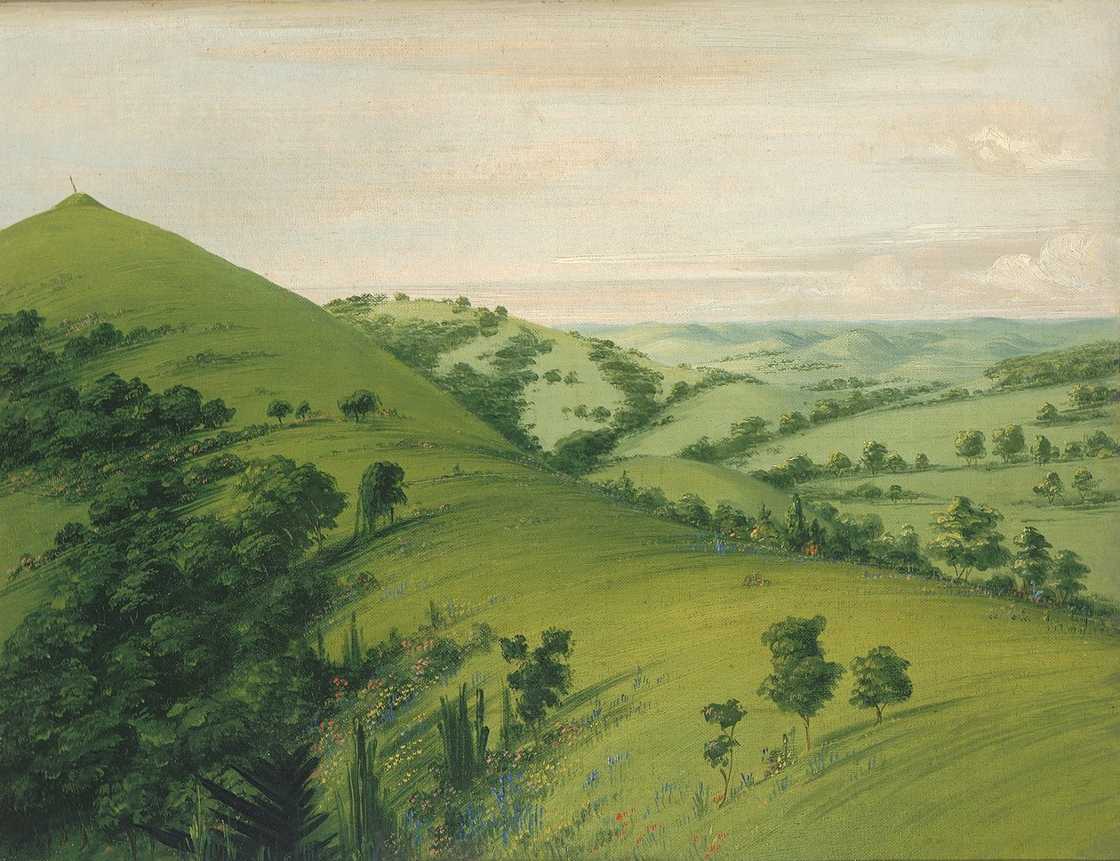 Karatavuk Mezarı, Arkadan Görünüm, Çiçeklerle Emaye Çayırlar, 1832. by George Catlin