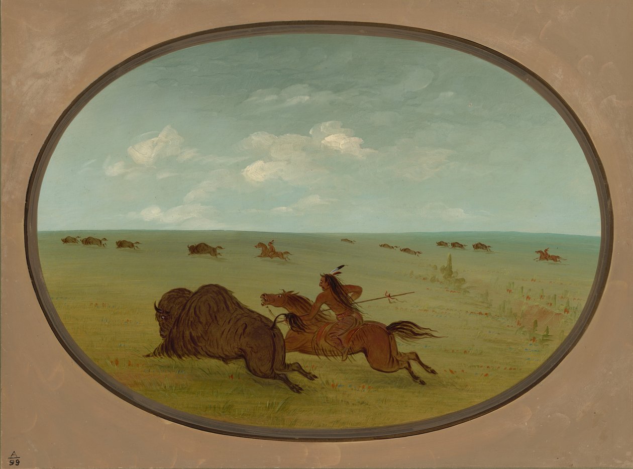 Buffalo Chase, Sioux Kızılderilileri, Yukarı Missouri, 18611869. by George Catlin