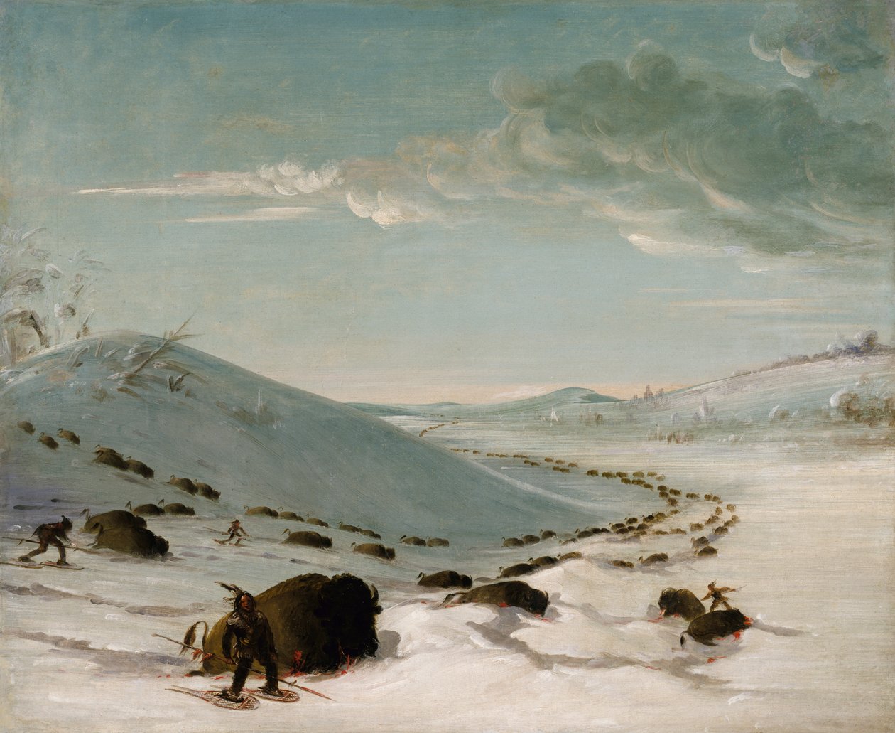 Kışın Buffalo Chase, Kar Ayakkabılı Kızılderililer, 1832-1833. by George Catlin