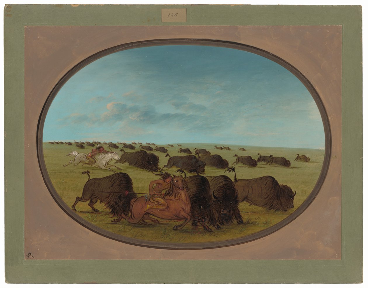 Buffalo Chase, Kazalarla by George Catlin