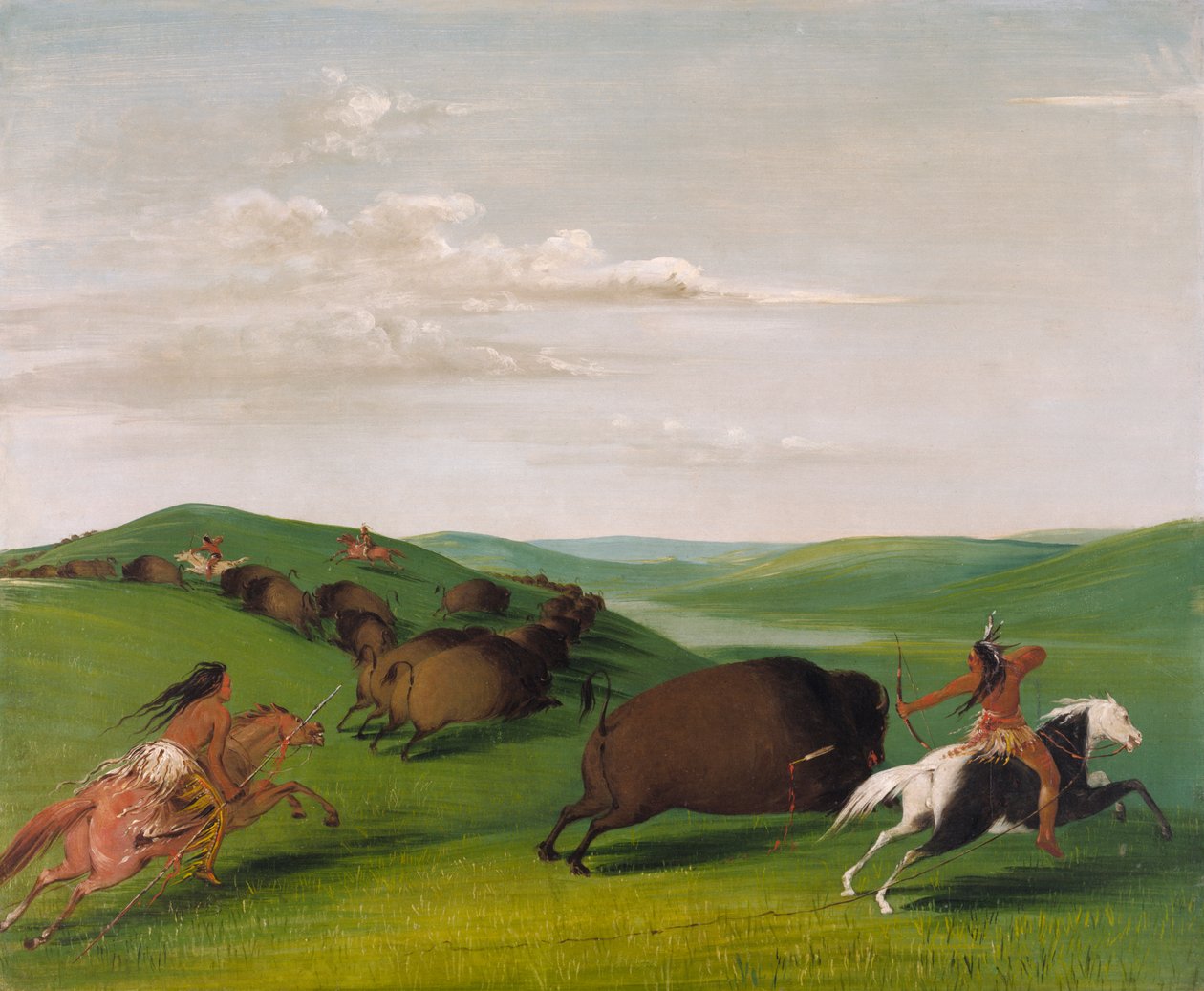 Yaylı ve Mızraklı Buffalo Chase, 1832-1833. by George Catlin
