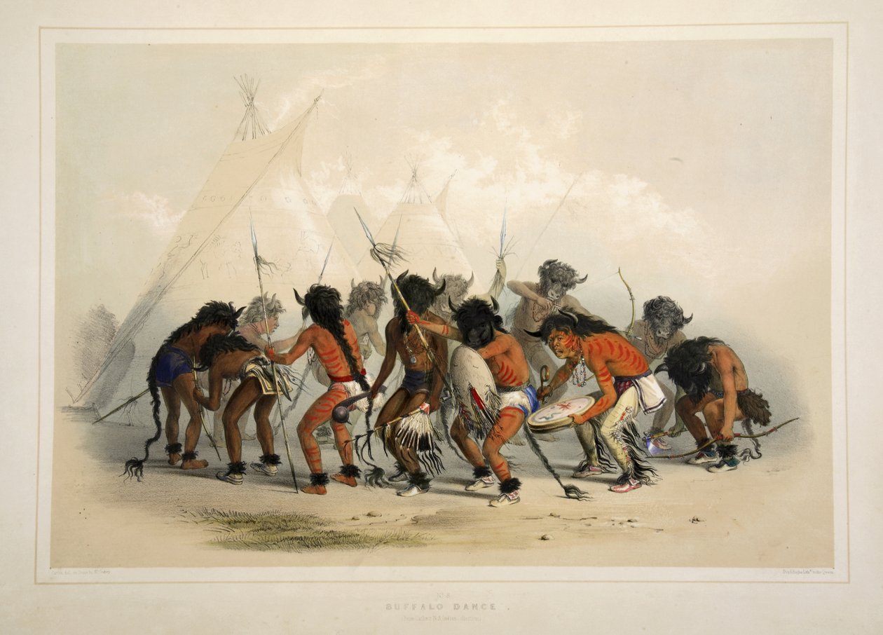 Buffalo Dance, from Catlins North American Indian Portfolio. Hunting Scenes and Amusements of the Rocky Mountains and Prairies of America, pub. 1845  by George Catlin