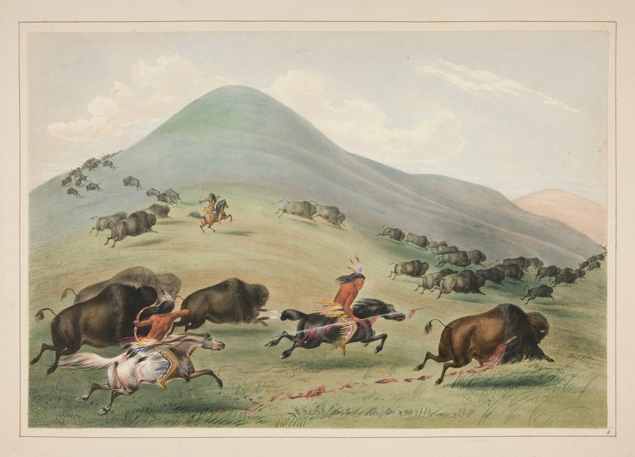 Buffalo Hunt, Chase, pl. Kuzey Amerika Kızılderili Portföyünden 6 by George Catlin