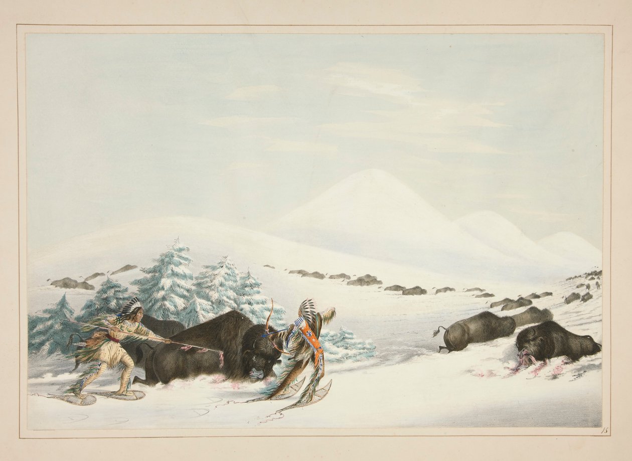 Buffalo Hunt, Kar Ayakkabılarında, pl. Kuzey Amerika Kızılderili Portföyünden 15 by George Catlin