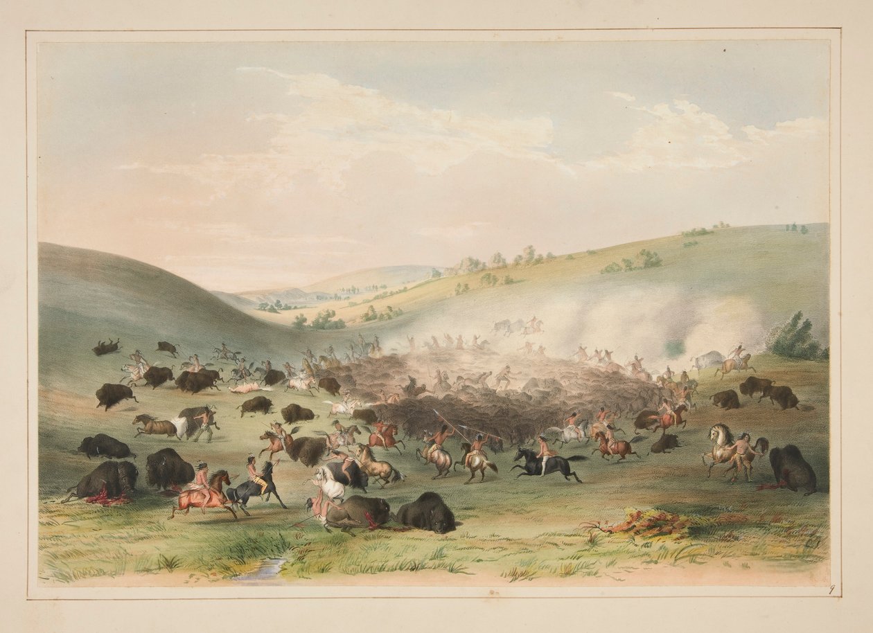 Buffalo Hunt, Surround, pl. Kuzey Amerika Kızılderili Portföyünden 9 by George Catlin