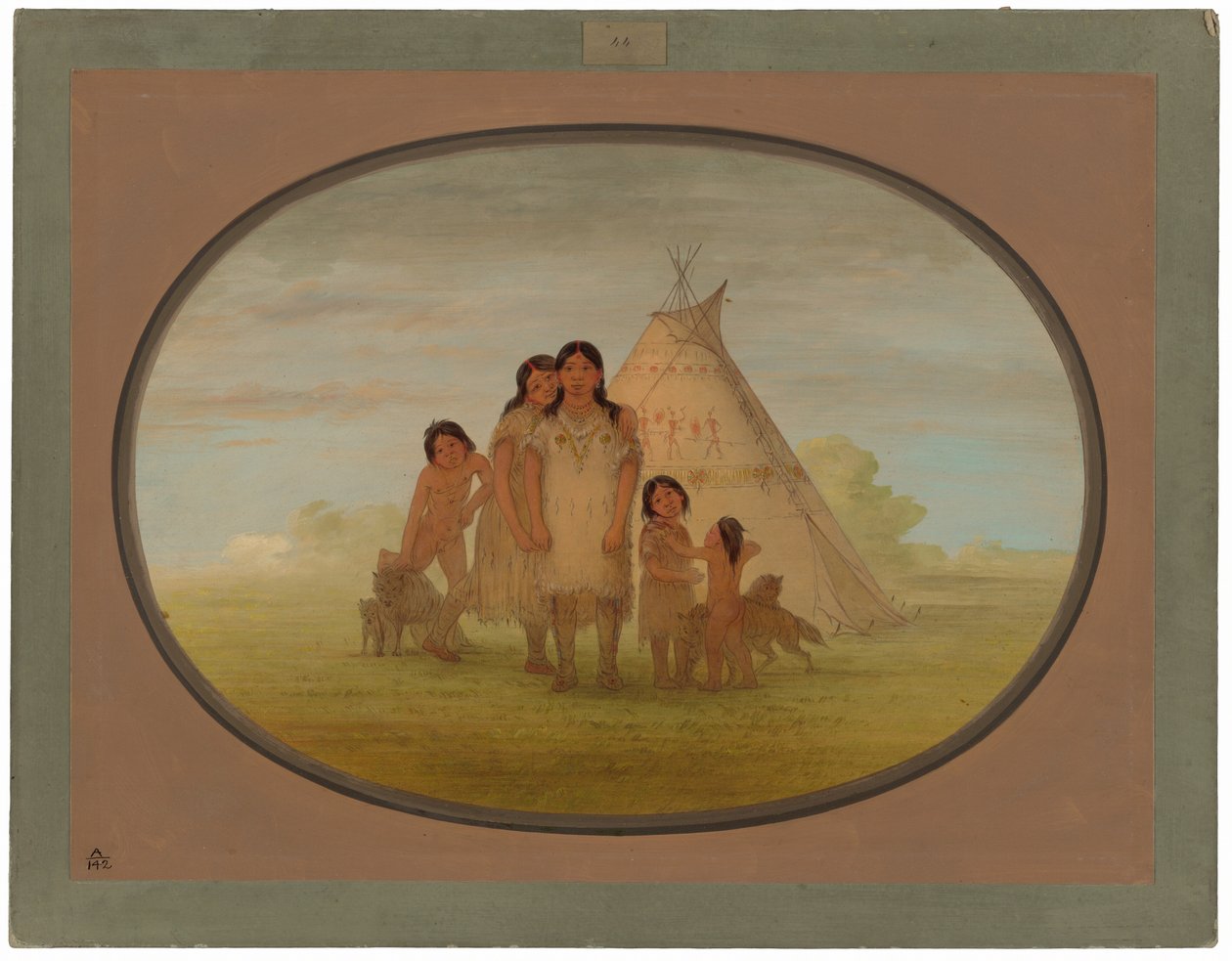 Comanche Chiefs Çocuklar ve Kızılderili çadırı by George Catlin