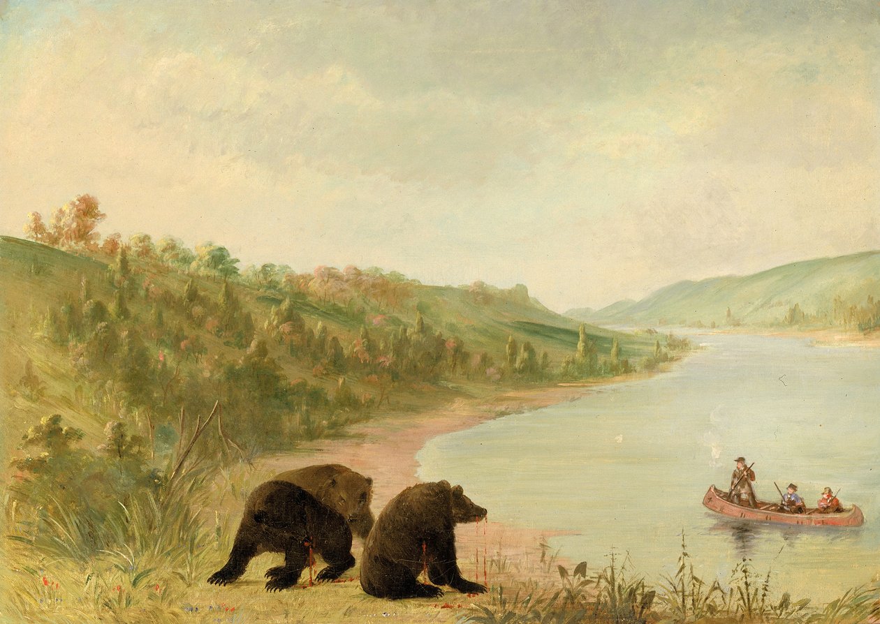 Catlin ve Adamları, Kanolarında Acilen Karaya Çıkmaları İstendi, Yukarı Missouri, 1846-1848. by George Catlin