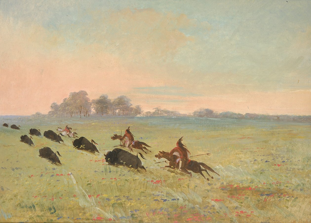 Komançi Kızılderilileri Bufalo Kovalıyor by George Catlin
