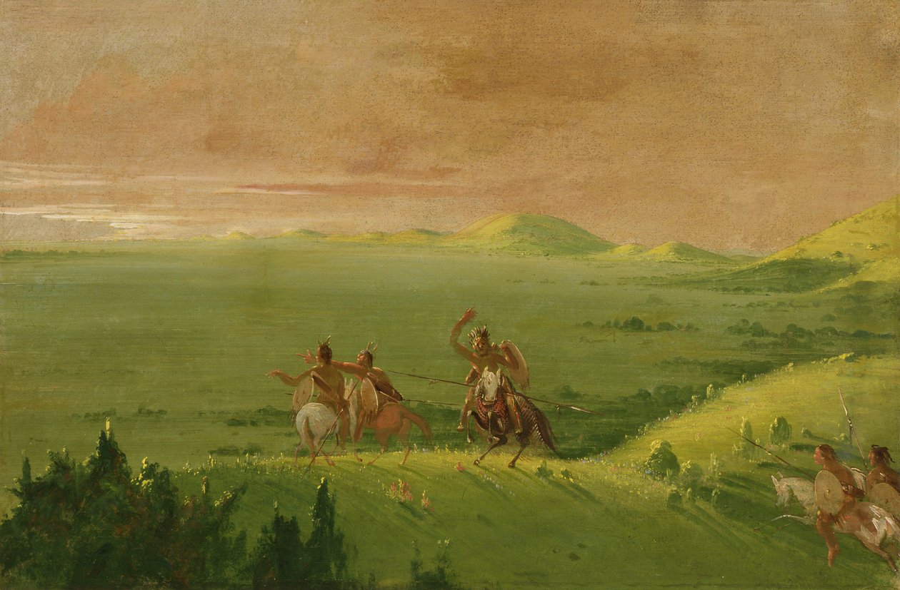 Komançi Savaş Partisi, Düşmanı Keşfetmek ve Gün Doğarken Adamlarını Çağırmak, 1834-1835. by George Catlin