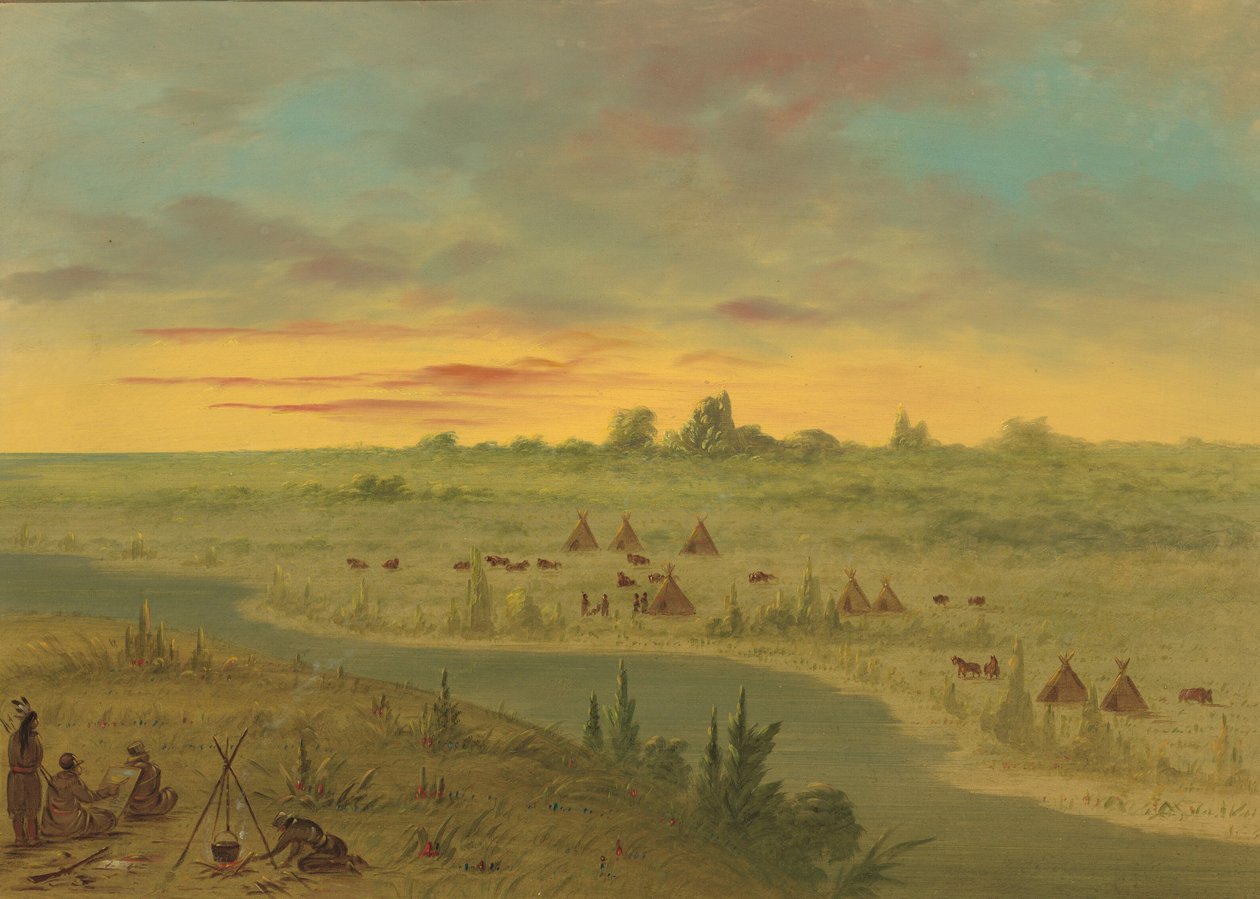 Gün Batımında Pawnee Kızılderililerinin Kampı, 18611869. by George Catlin