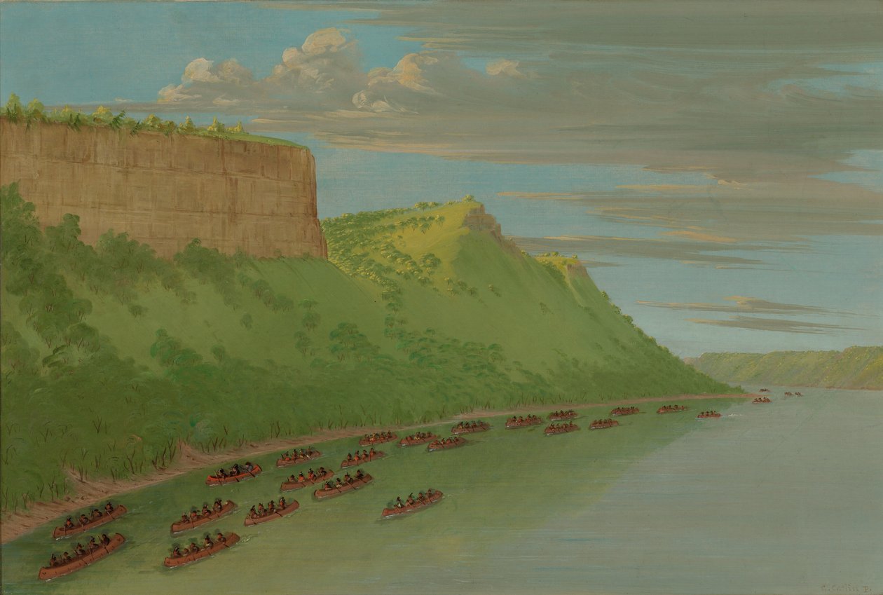Peder Hennepin ve Aşık Sıçrayışından Geçen Arkadaşları. Nisan 1680, 18471848. by George Catlin
