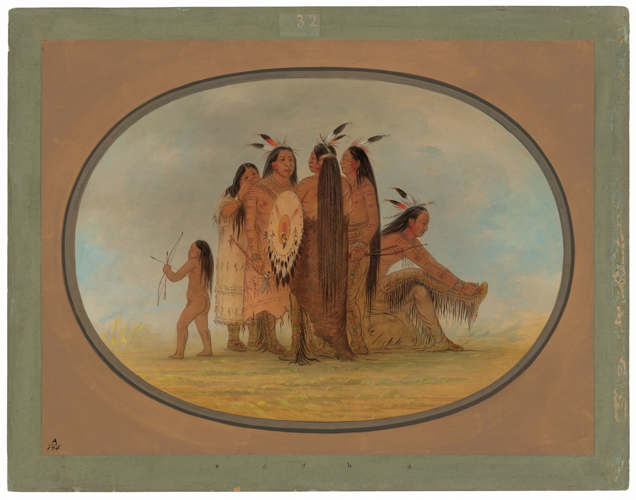 Dört Mandan Savaşçısı, Bir Kız ve Bir Erkek by George Catlin
