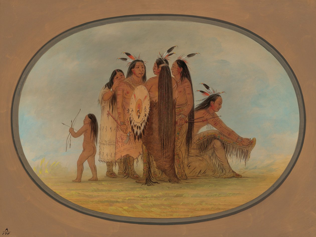Dört Mandan Savaşçısı, Bir Kız ve Bir Erkek, 18611869. by George Catlin
