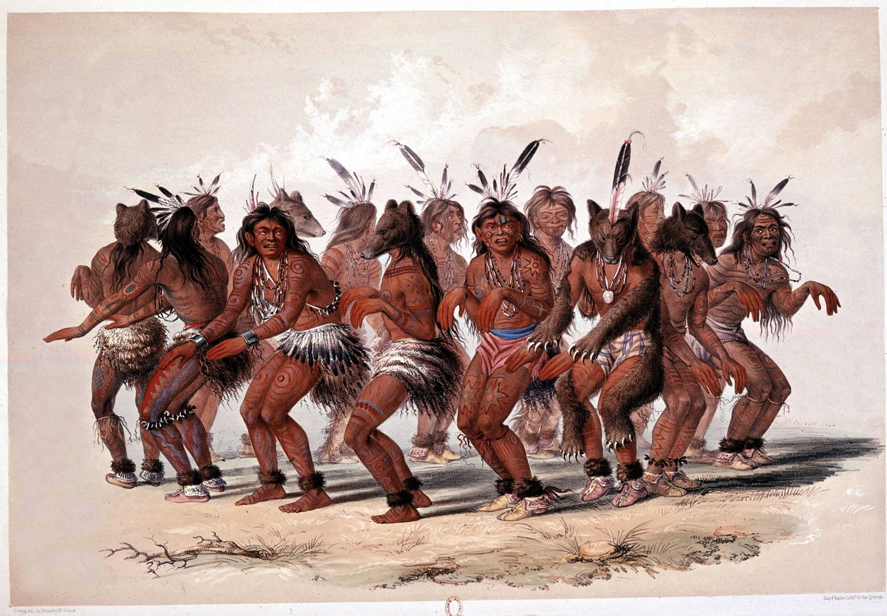 Hint Ayı Dansı - Georges Catlin tarafından Litografi by George Catlin