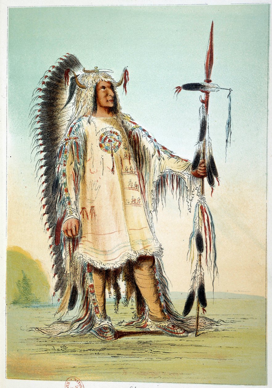 Amerika Kızılderilileri: Mah-To-Toh-Pa (Mah To Toh Pa), şefin elbisesinde ikinci Mandan şefi. George Catlin