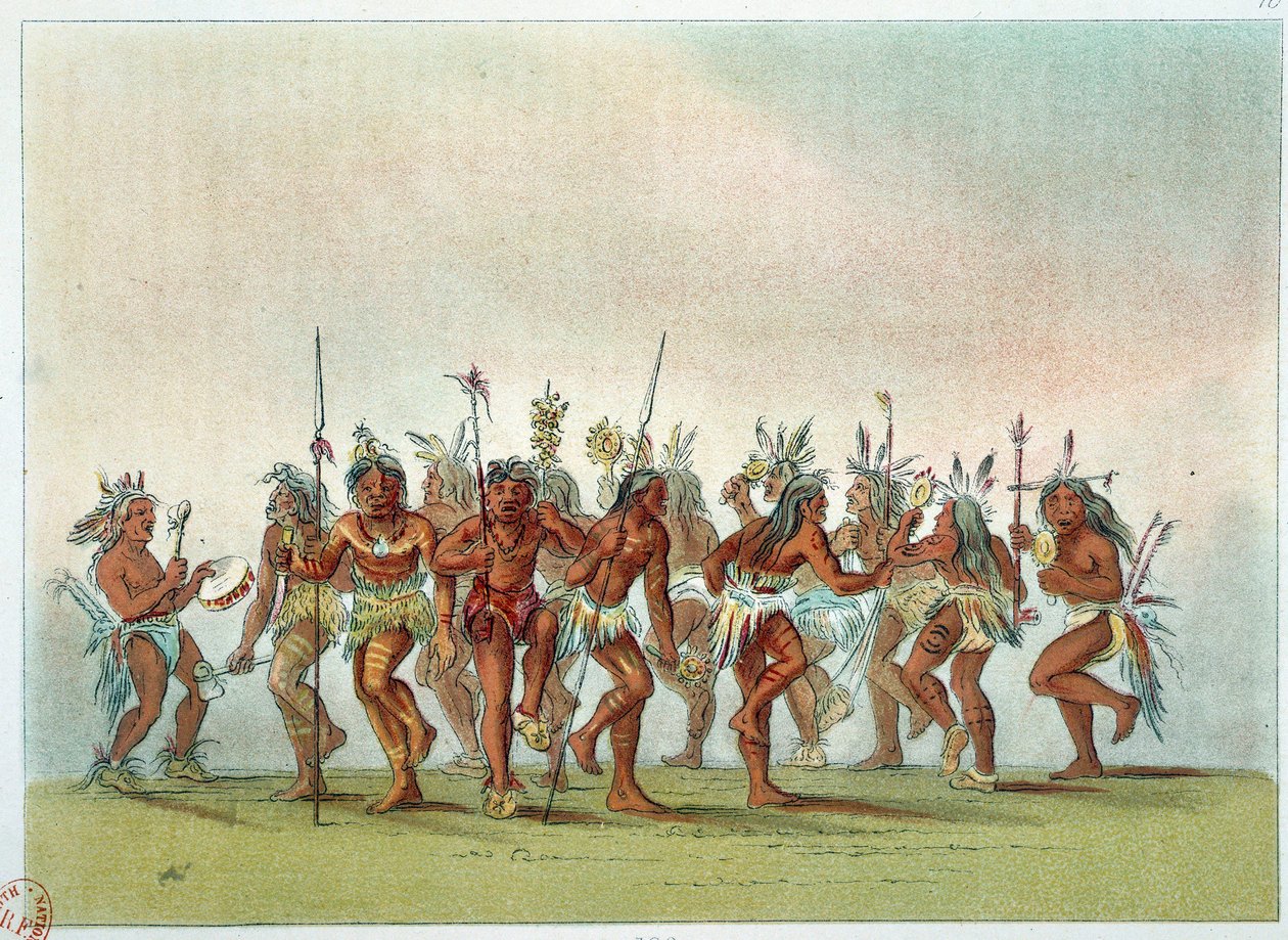 Amerika Kızılderilileri: Cennetin merhametini kazanmak için Siyular arasında ruhlarla dans edin. George Catlin