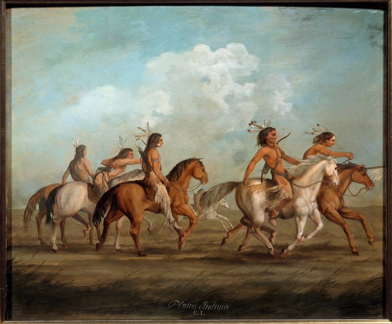 Amerika Yerlileri George Catlin (1794-1872) tarafından at sırtında resim (ec.acı.) 19. yüzyıl La Rochelle, Musee du Nouveau Monde - At sırtında Yerli Amerikalılar. George Catlin (1794-1872) tarafından yapılan resim (Amerikan Okulu) by George Catlin