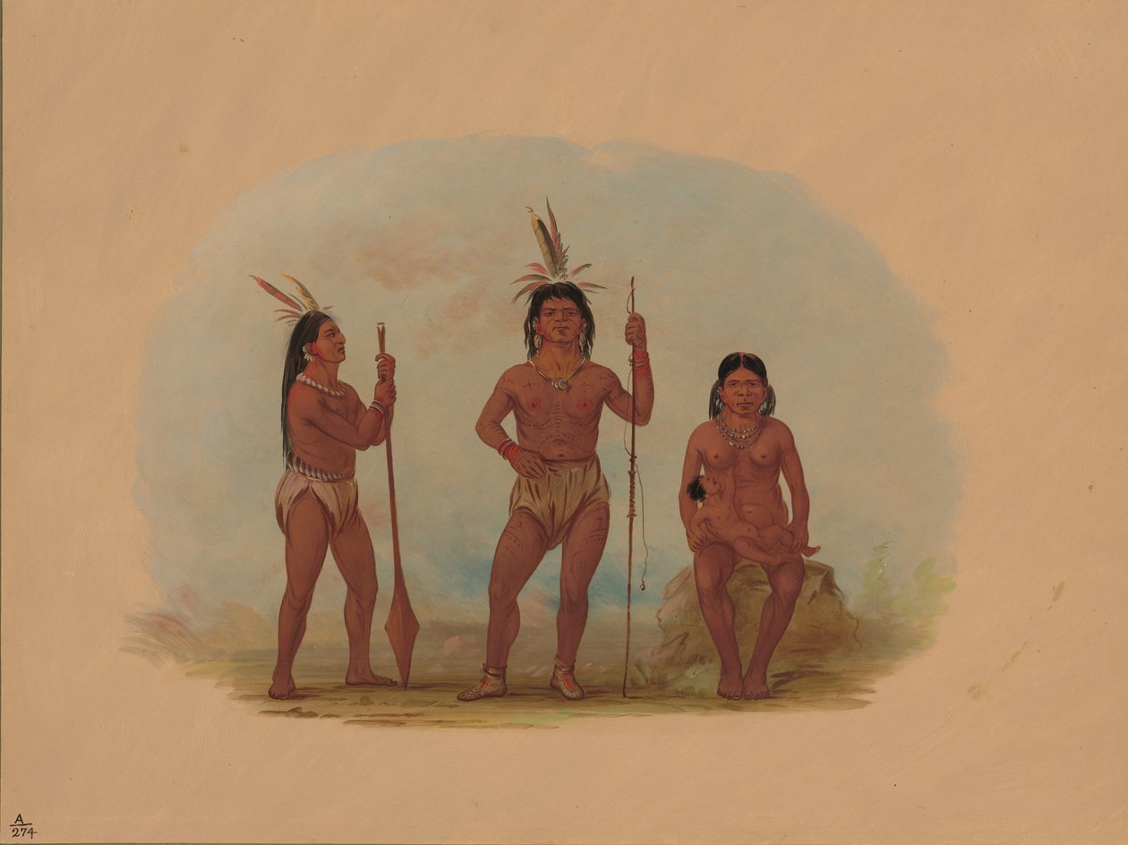 Klahoquaht Şefi, Karısı ve Oğlu, 18551869. by George Catlin