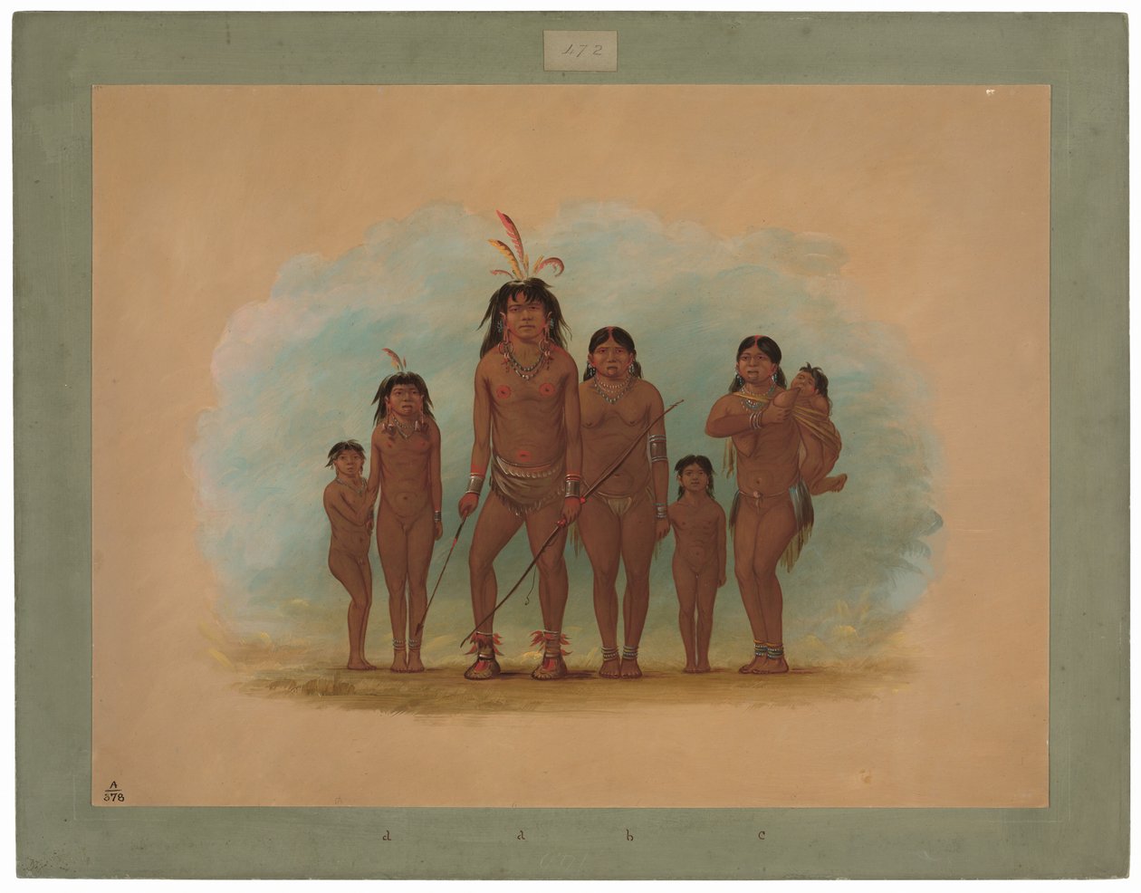 Lengua Şefi, İki Karısı ve Dört Çocuğu by George Catlin