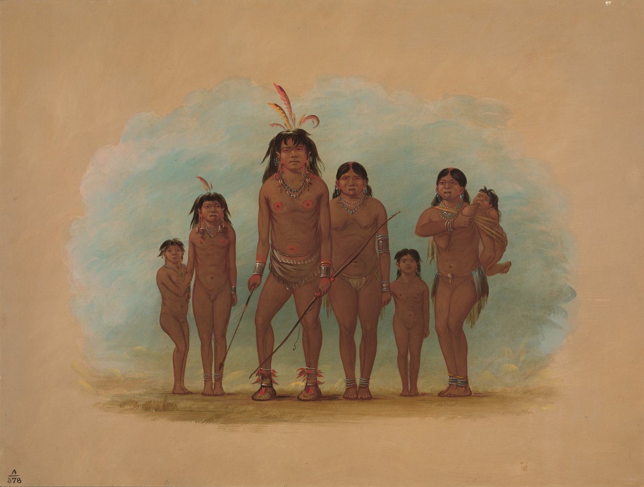 Lengua Şefi, İki Karısı ve Dört Çocuğu, 18541869. by George Catlin